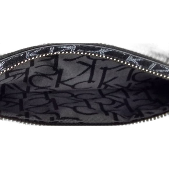 Calvin Klein Key Item Top Zip Monogram Wristlet Clutch Black/white - Picture 7 of 8